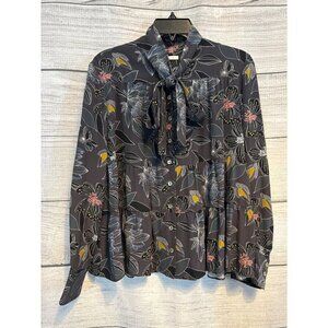 Becken Grey Floral Silk Blouse Size 10